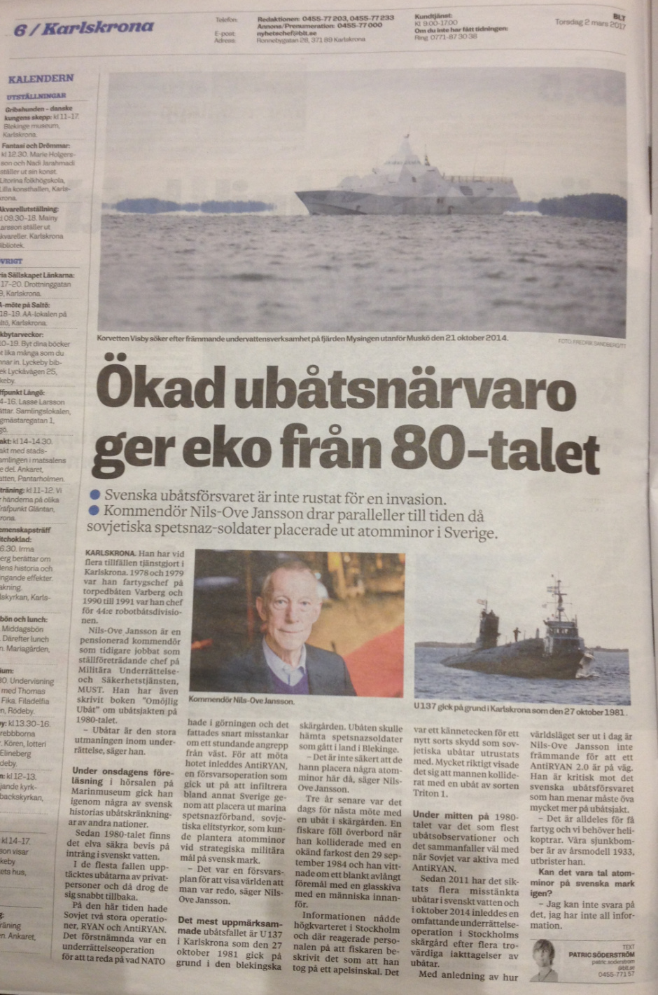 Swedish news article on Cold War imcursions