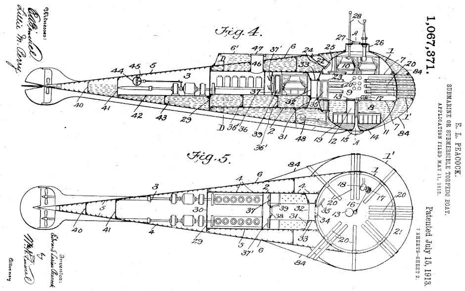 Lake Submarine Patent of 1913