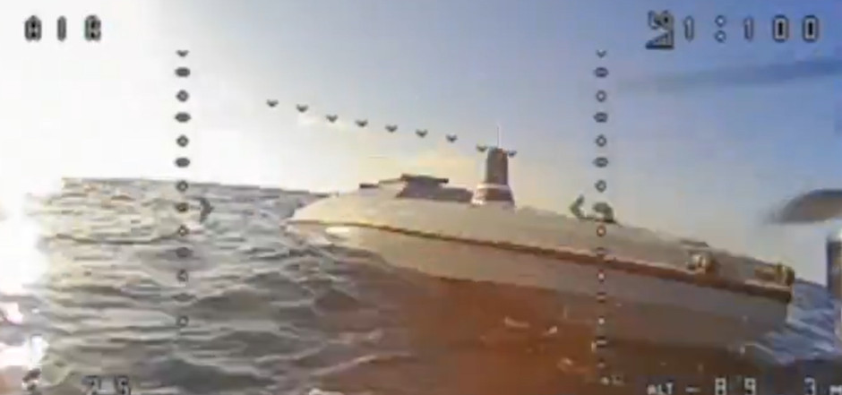 Ukrainian Magura V5 USV being hit by an FPV drone